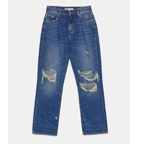 Zara Denim - NEW!! Zara High Waisted Ripped Straight Leg Jeans